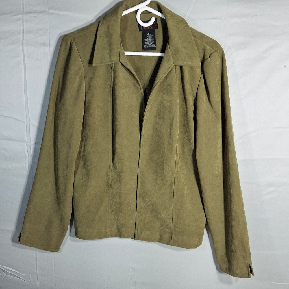 R&K Women's Size 12 Y2K Avocado Faux Suede Vintage Blazer